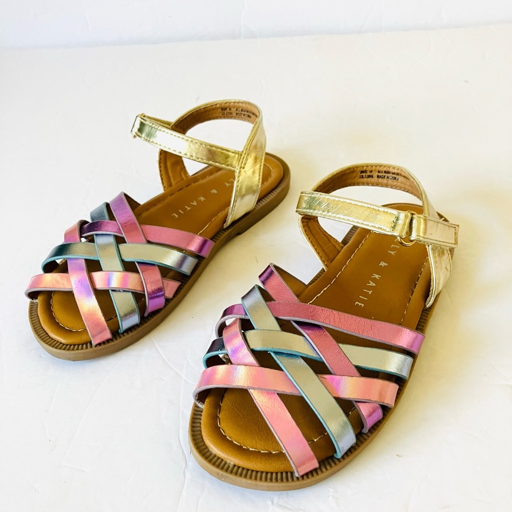 Girls Kelly & Katie Size 10 Lil Luna Sandals Gold Pink Iridescent